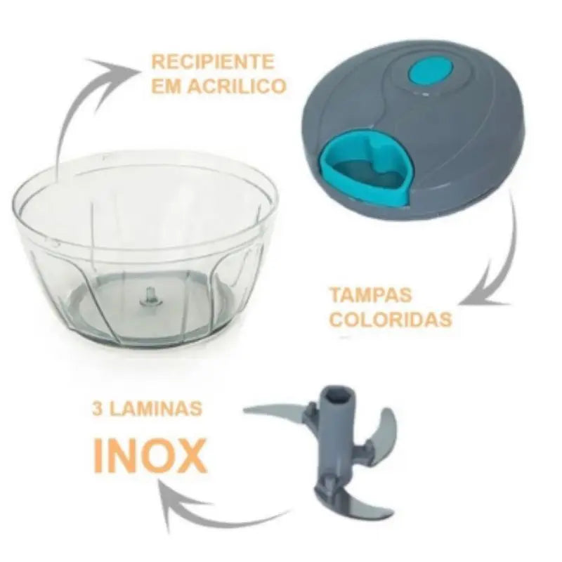 Super Processador de Alimentos Manual Inox Premium com 3 Lâminas